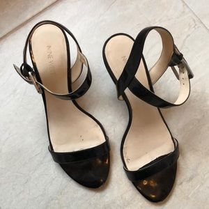 Nine West black patent wedge sandals